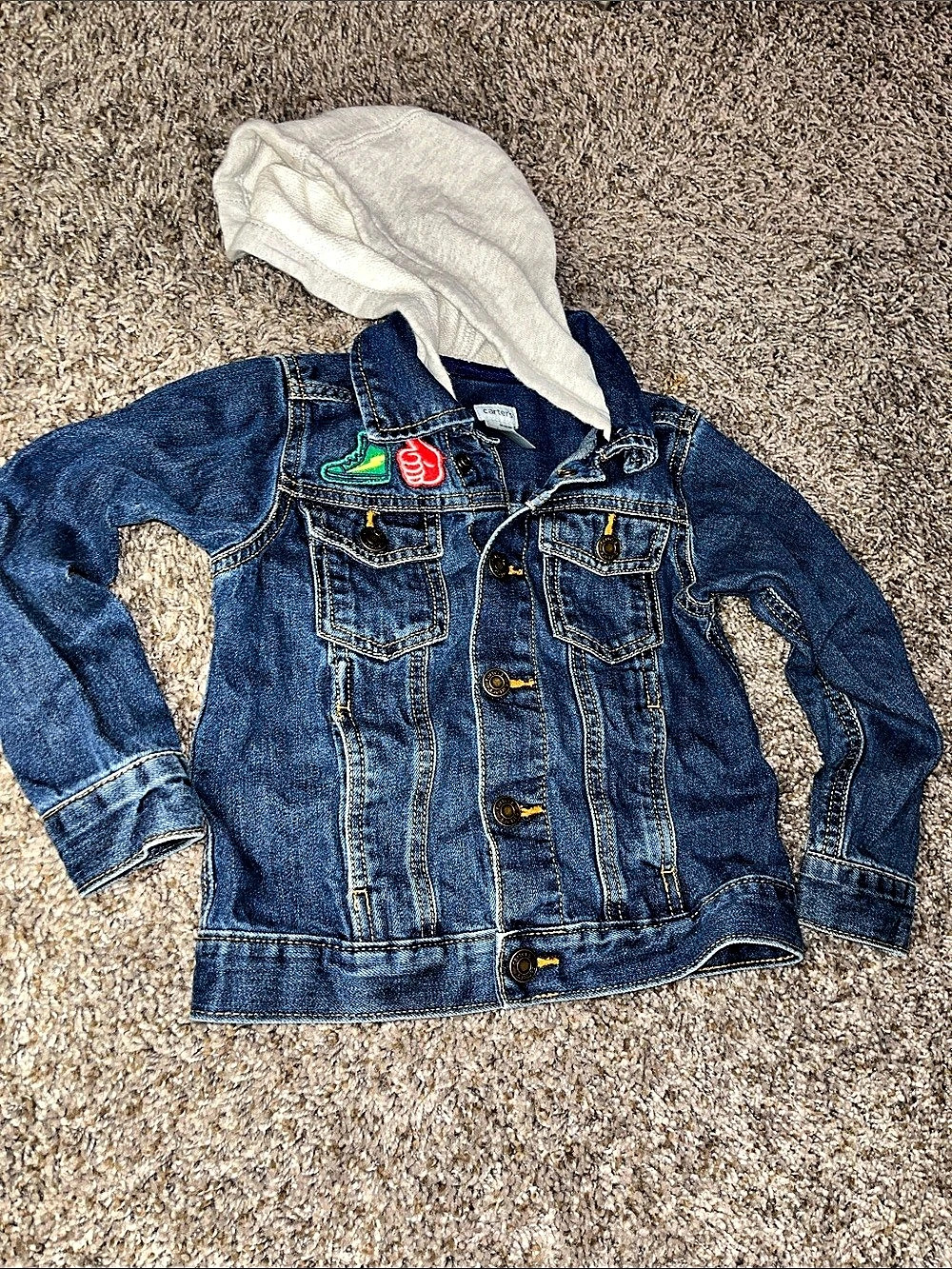 Carter's Toddler Boy Hooded Denim Jacket with Patches
